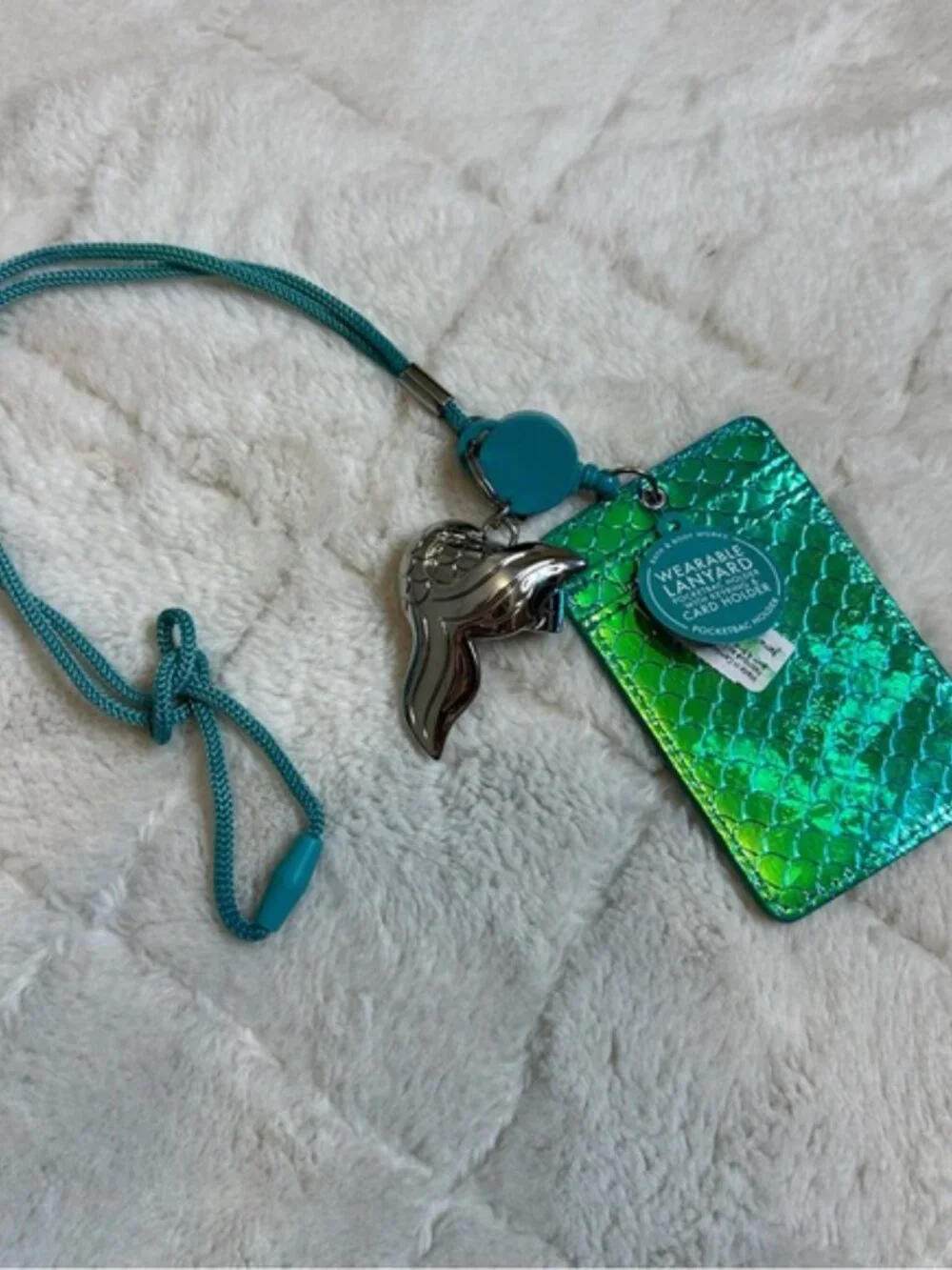 Bath & Body Works | Wearable Lanyard ID Holder Blue Holographic Mermaid Design